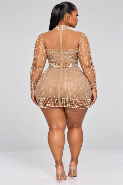 The Pearl Empress Mini Dress – Nude Champagne